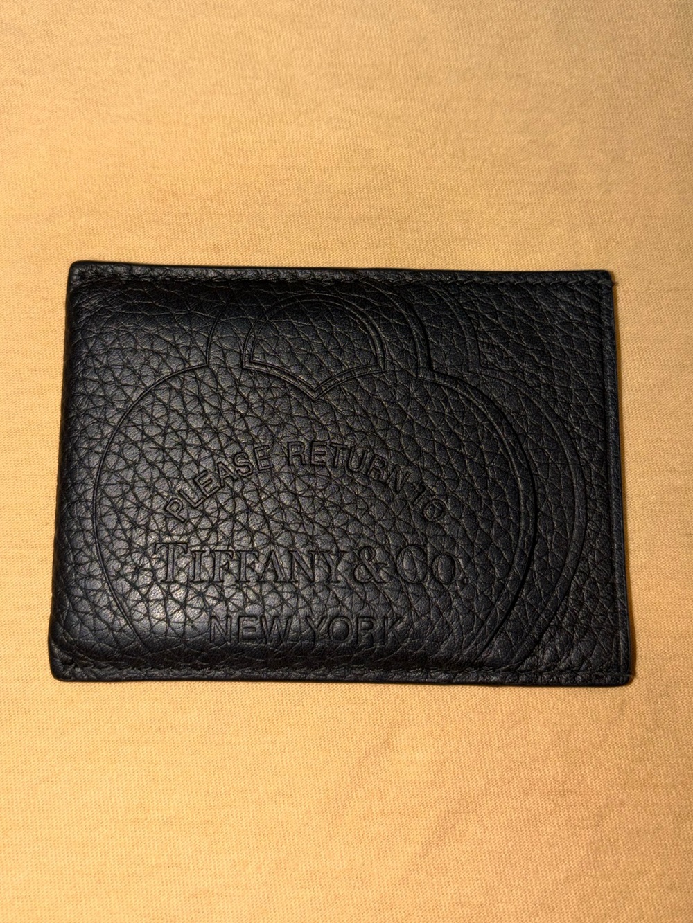 Tiffany & Co. Black Pebbled Leather Card Holder with Embossed Logo